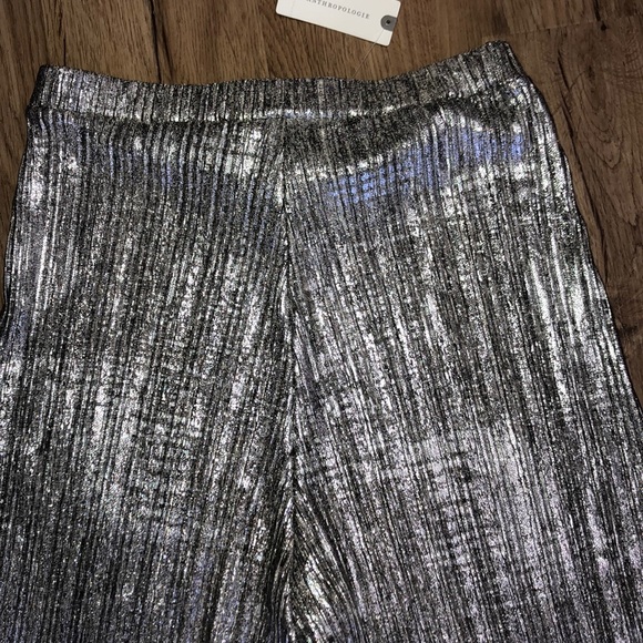 Anthopologie Silver Metallic wide leg pants NWT - Picture 5 of 6